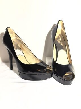 Michael Kors Black Patent Peep-Toe Platform Heels
